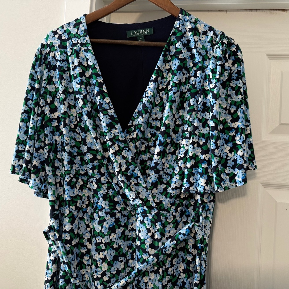 Lauren Ralph Lauren Floral Wrap Midi Dress - Blue and White